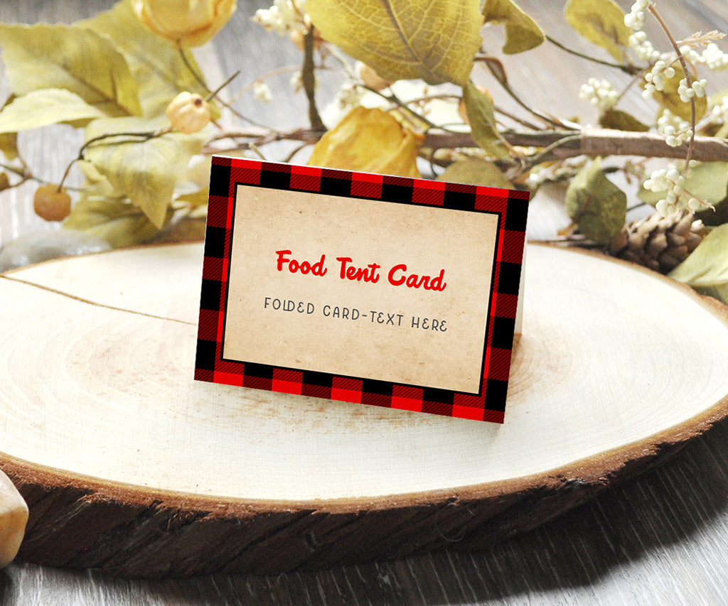 Buffalo plaid food tent card.