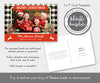 Buffalo plaid reindeer Christmas card, front and back, 7 x 5 landscape.
