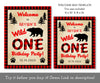lumberjack buffalo plaid wild one birthday welcome sign templates