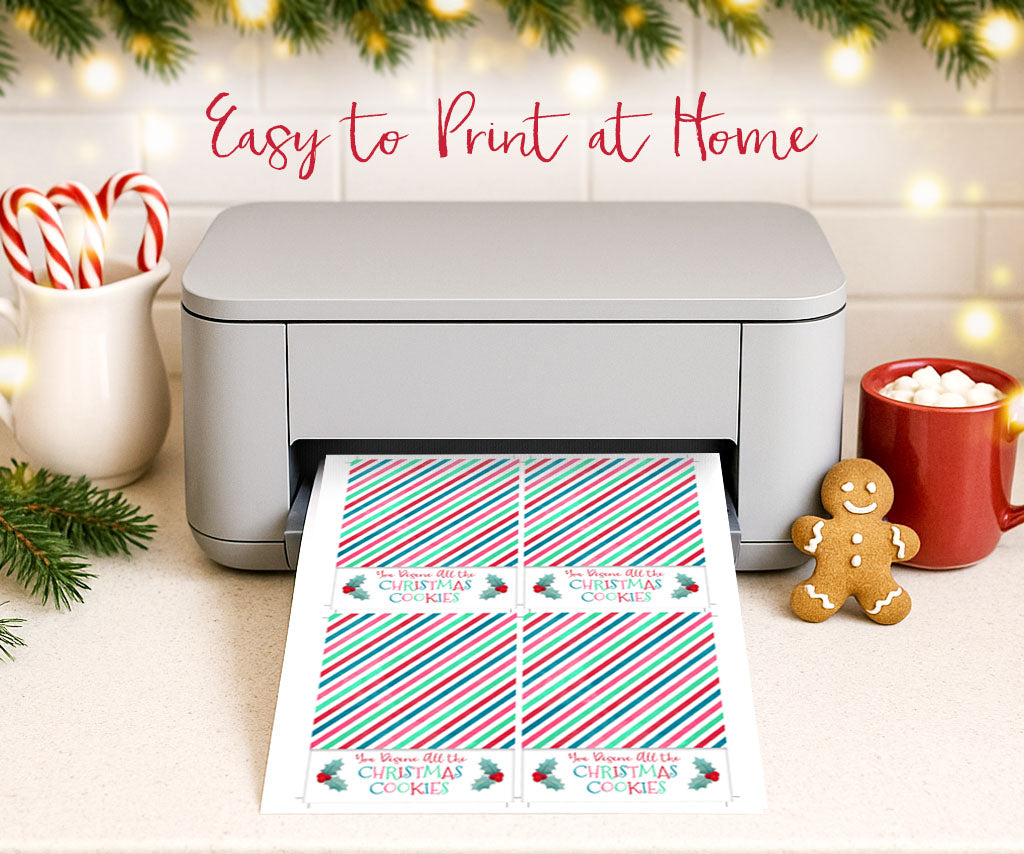 Christmas cookies printable cookie cards on a home printer.