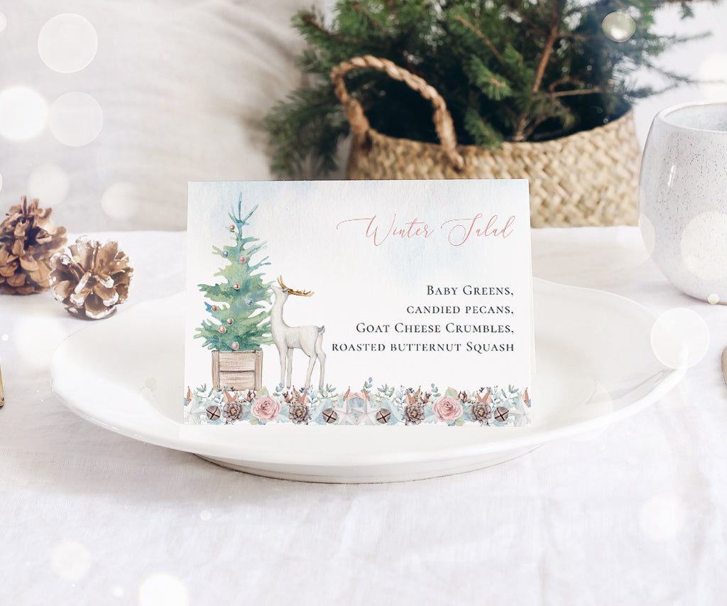 Christmas Buffet Food Tent Cards, Winter Holiday Food Label Templates