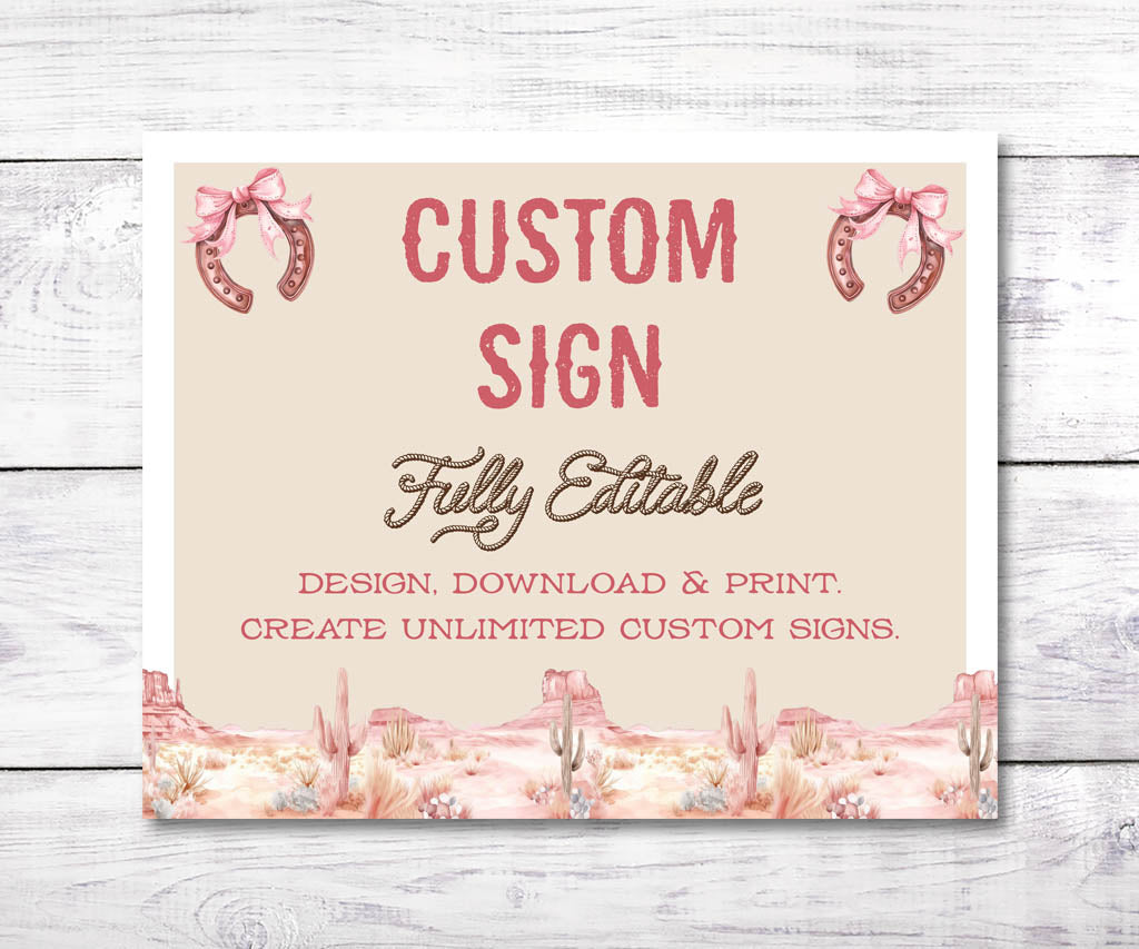 Cowgirl birthday pink and brown custom sign landscape 10 x 8".
