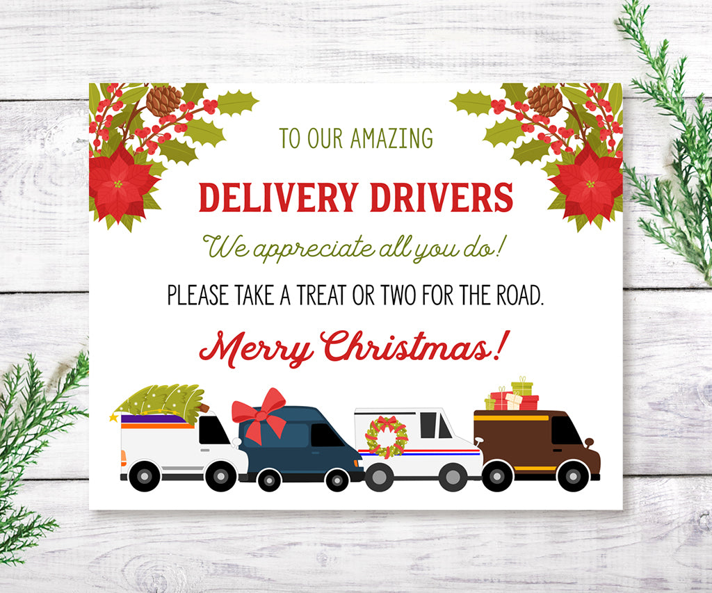 Delivery Driver Snack Sign Printable, Merry Christmas, 10 x 8