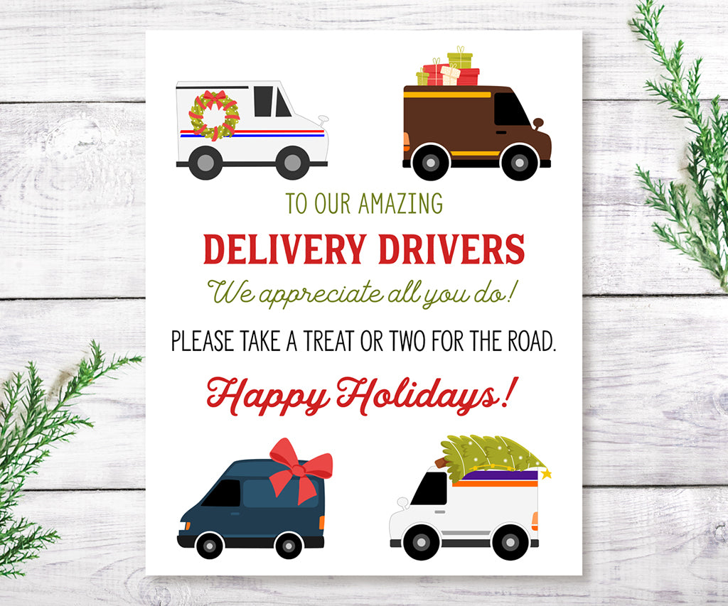 Delivery Driver Snack Sign Printable, Happy Holidays, Digital Instant Download, 8 x 10 Portrait