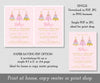 Download options for pink  winter onderland first birthday invitation, single or two per sheet.
