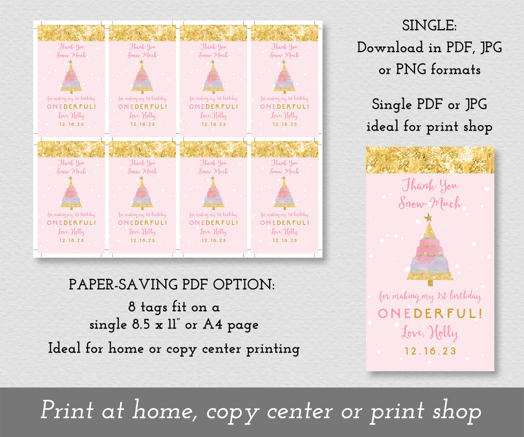 Download options for 1st birthday favor tags, 8 per sheet or a single tag.