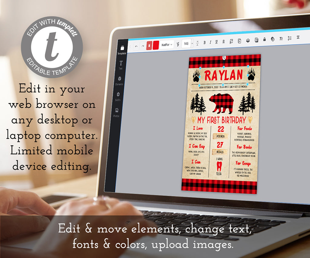 Edit online buffalo plaid milestone first birthday sign template.