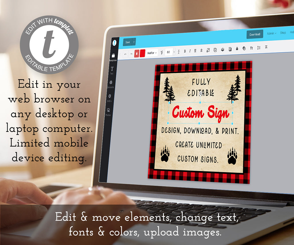 Edit online buffalo plaid 10 x 8 inch landscape custom sign template.