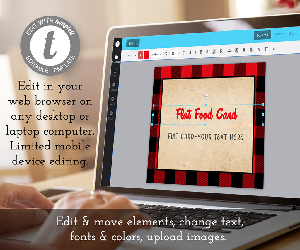 Edit online red buffalo plaid food tent card template.