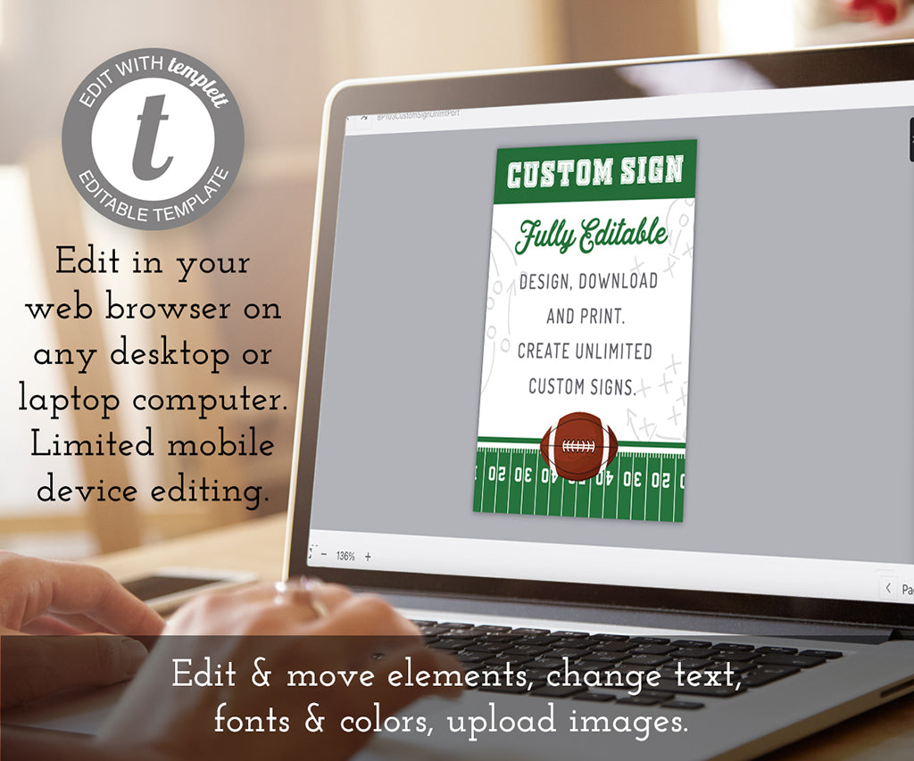 Custom Football Birthday Party Sign, 10 x 8 Landscape Template - Artful ...