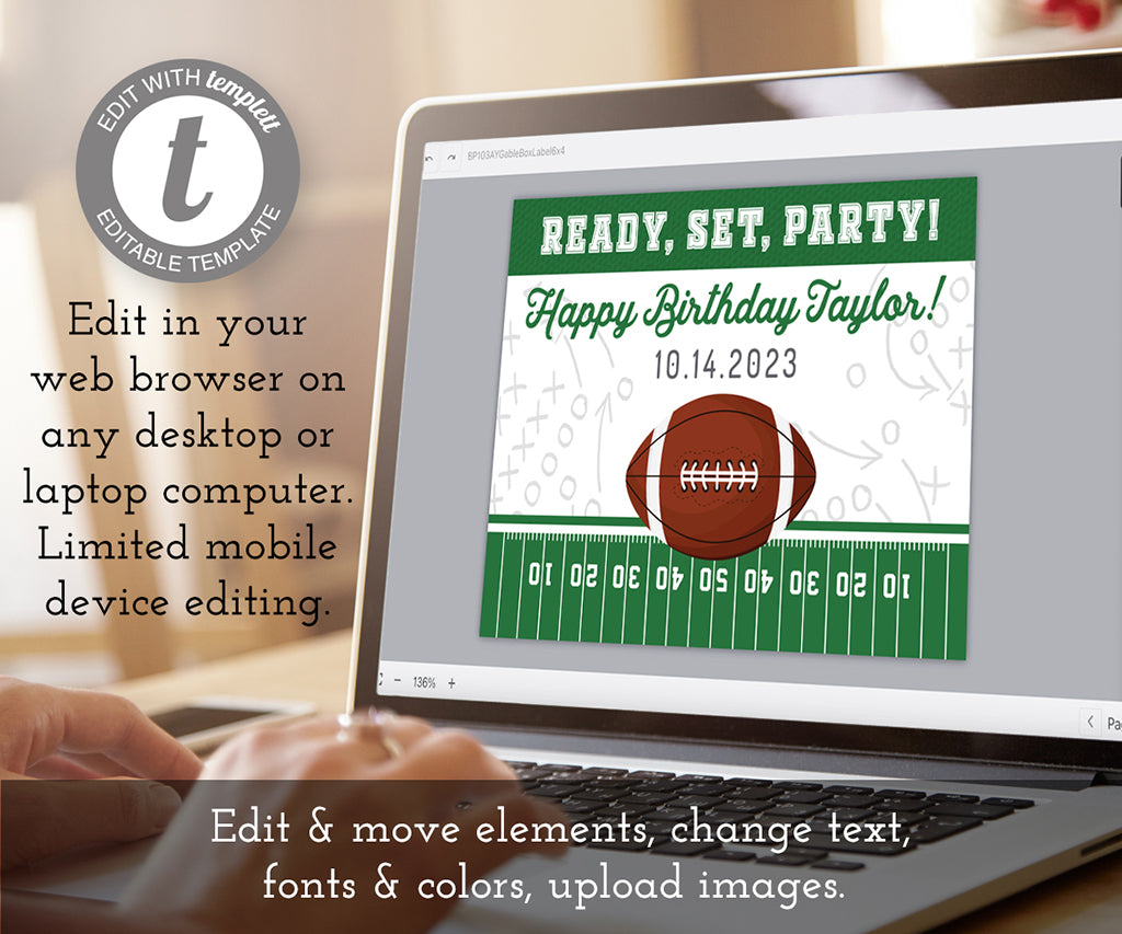 Edit online Football First Year Down birthday gable box label template.