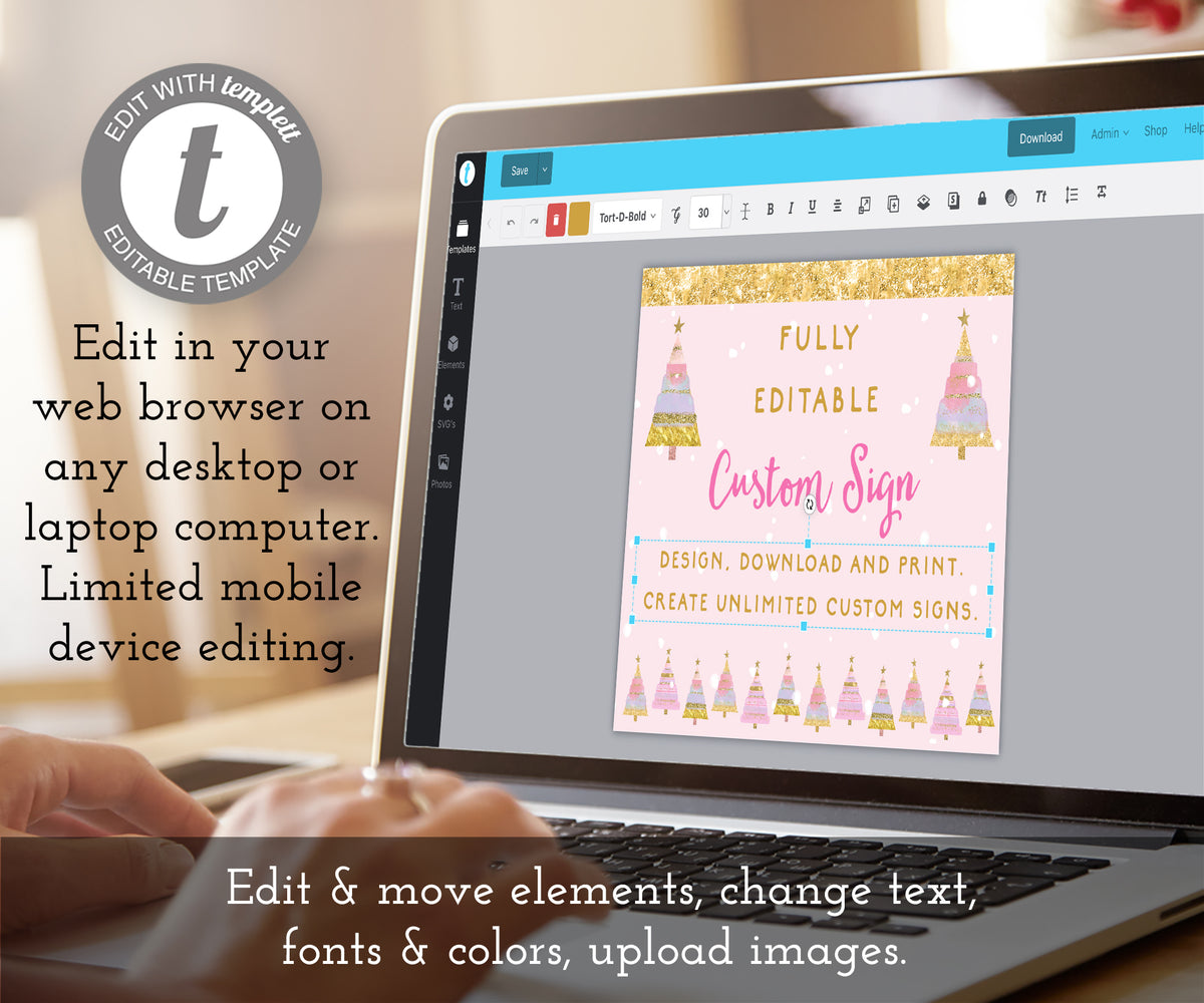 Edit online pink and gold custom party sign template.