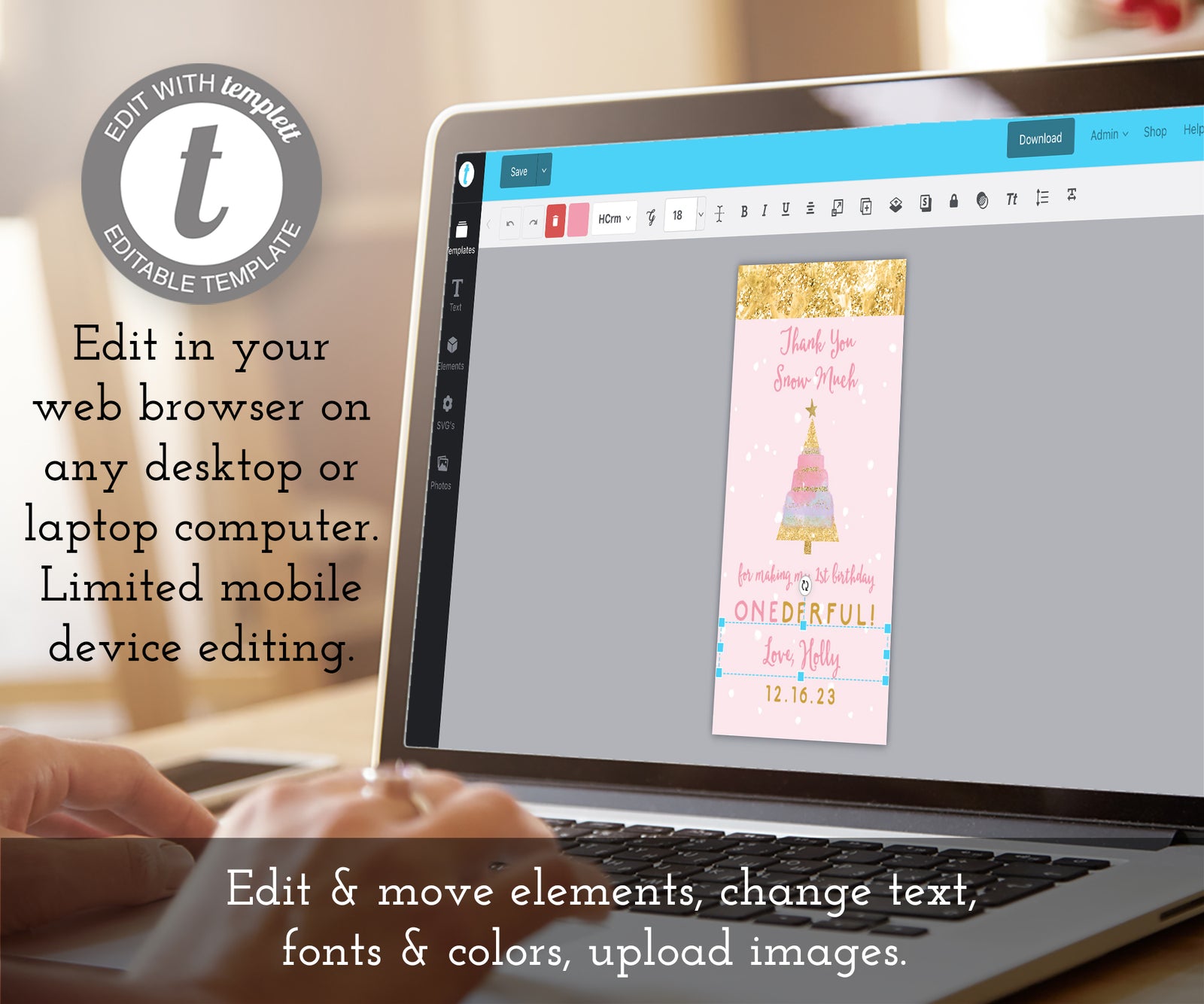 Edit online your pink first birthday winter onederland favor tag template.