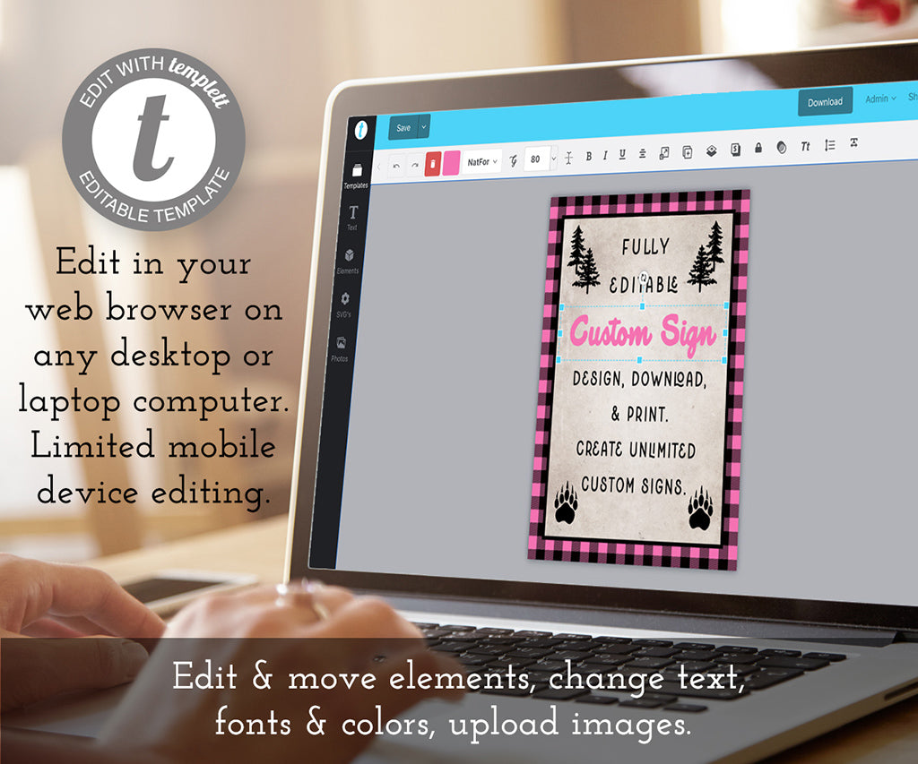 Edit online 8 x 10" pink buffalo plaid custom sign template.