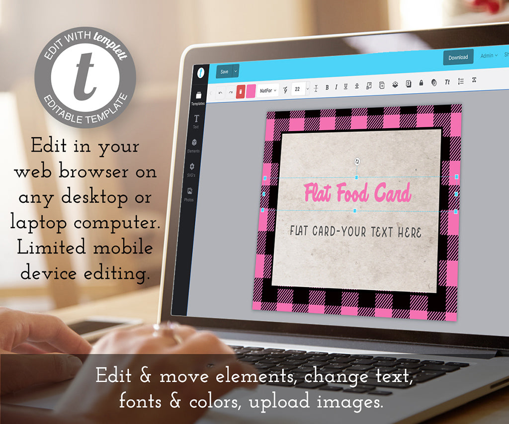 edit online pink buffalo plaid food card template