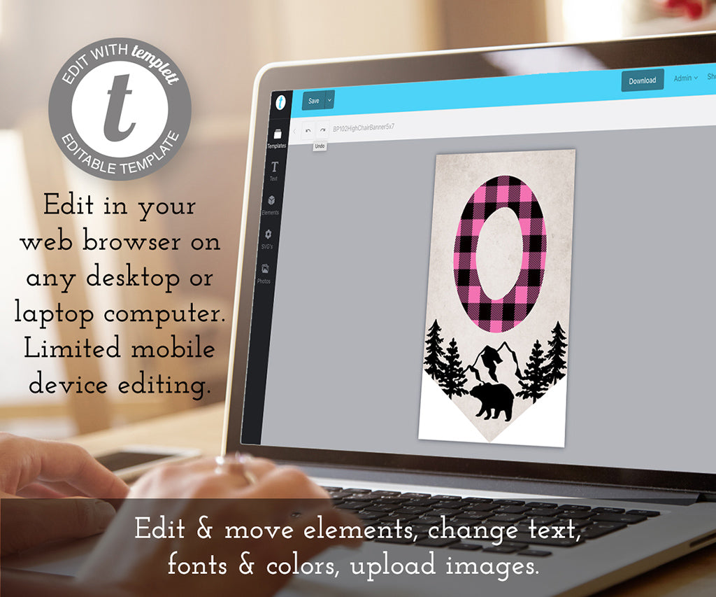 Edit online pink plaid wild one 1st birthday highchair pennant banner template.