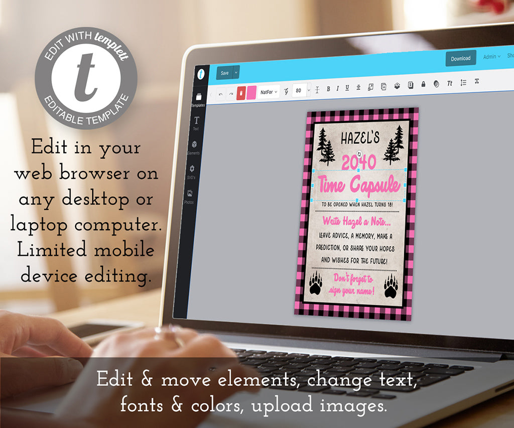 Edit online pink buffalo plaid 1st birthday time capsule sign and message card.