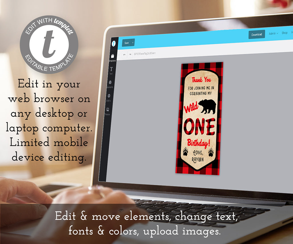 Edit online wild one birthday favor tag template.