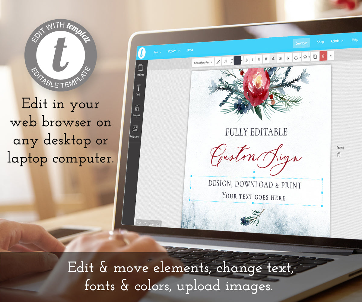 custom sign template being edited online using templett software