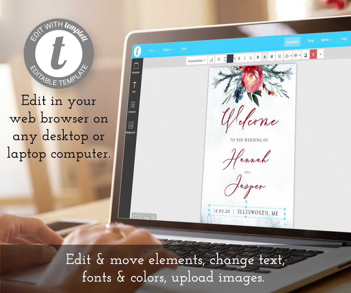 Wedding welcome sign template being edited online using templett software