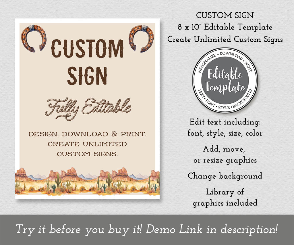Western cowboy birthday editable custom sign template.