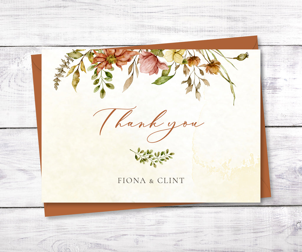 Fall floral wedding or shower thank you card.