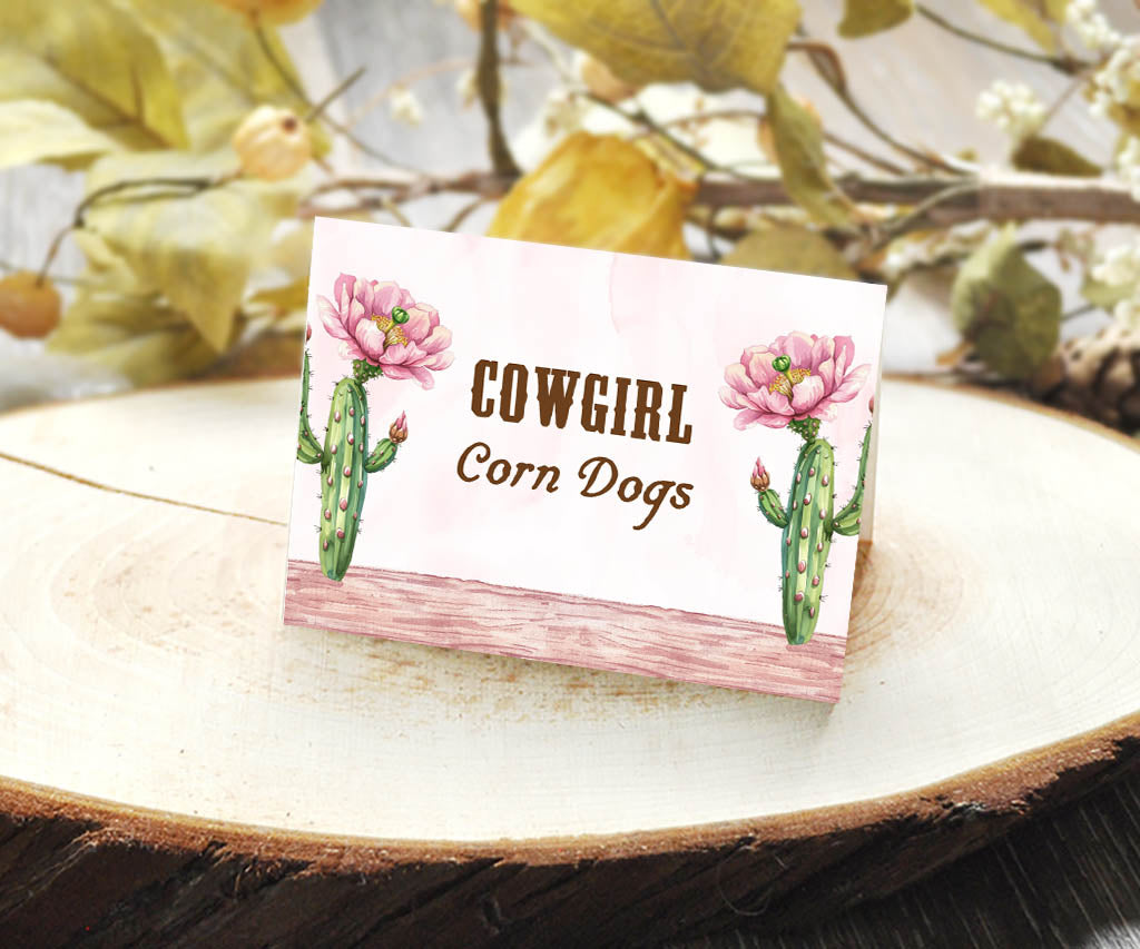 First rodeo birthday cowgirl corn dog folded food label.