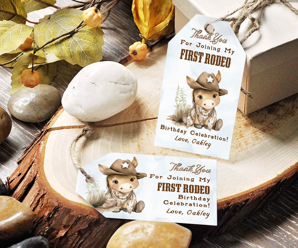 First Rodeo Cowboy Birthday Favor Tags | Editable Templates - Artful ...