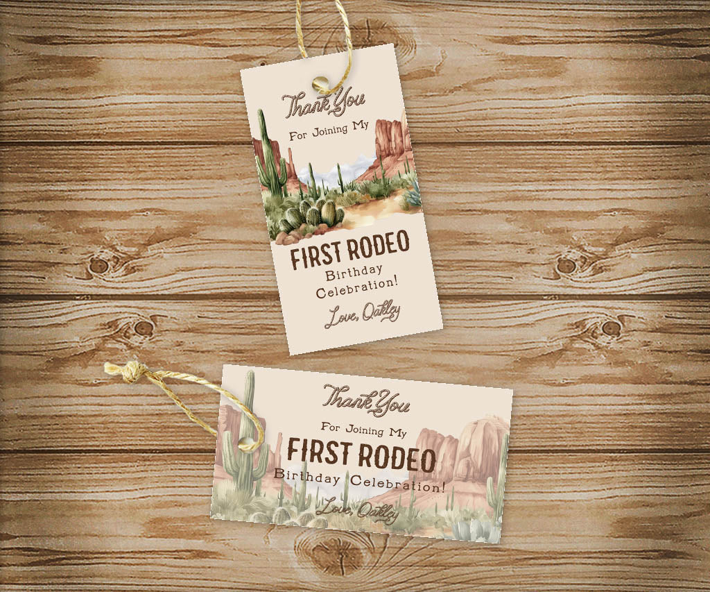 How the West was ONE | First Rodeo Cowboy Birthday Favor Tags | Editab ...