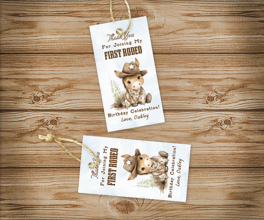First Rodeo Cowboy Birthday Favor Tags | Editable Templates - Artful ...