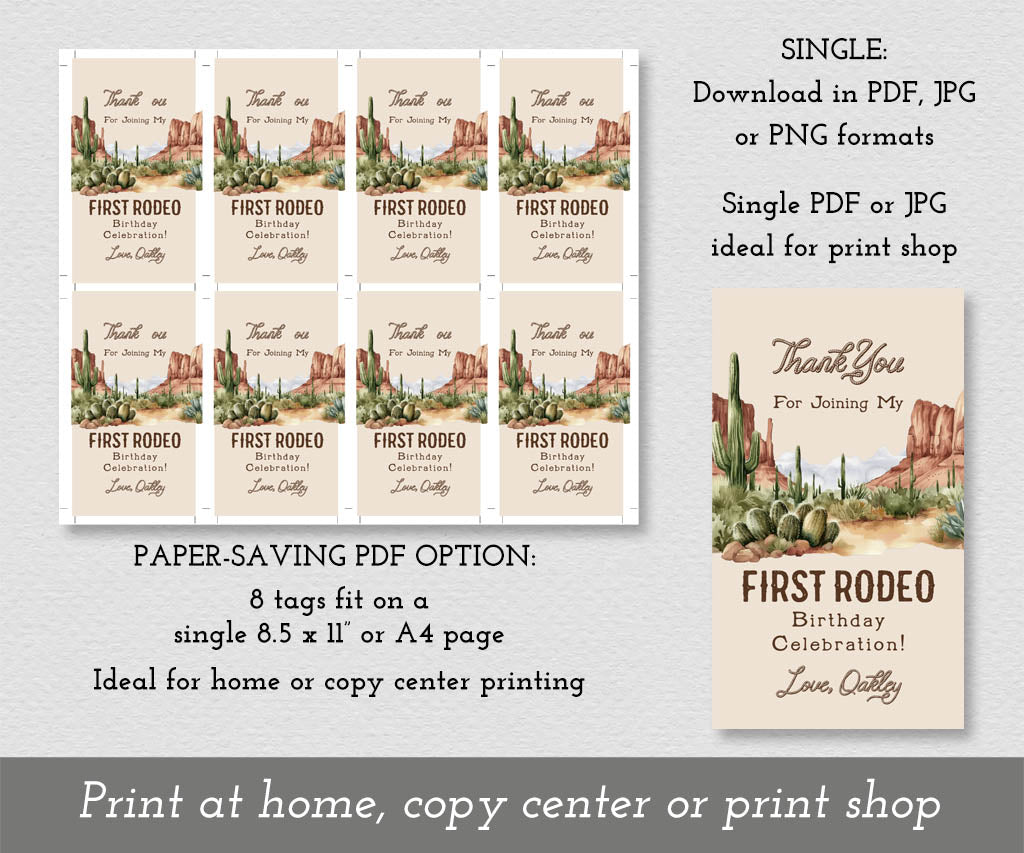 How the West was ONE | First Rodeo Cowboy Birthday Favor Tags | Editab ...