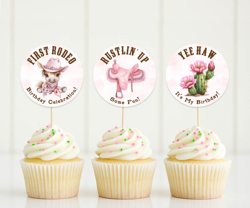 First Rodeo Cowgirl Birthday Cupcake Toppers | Editable Template ...