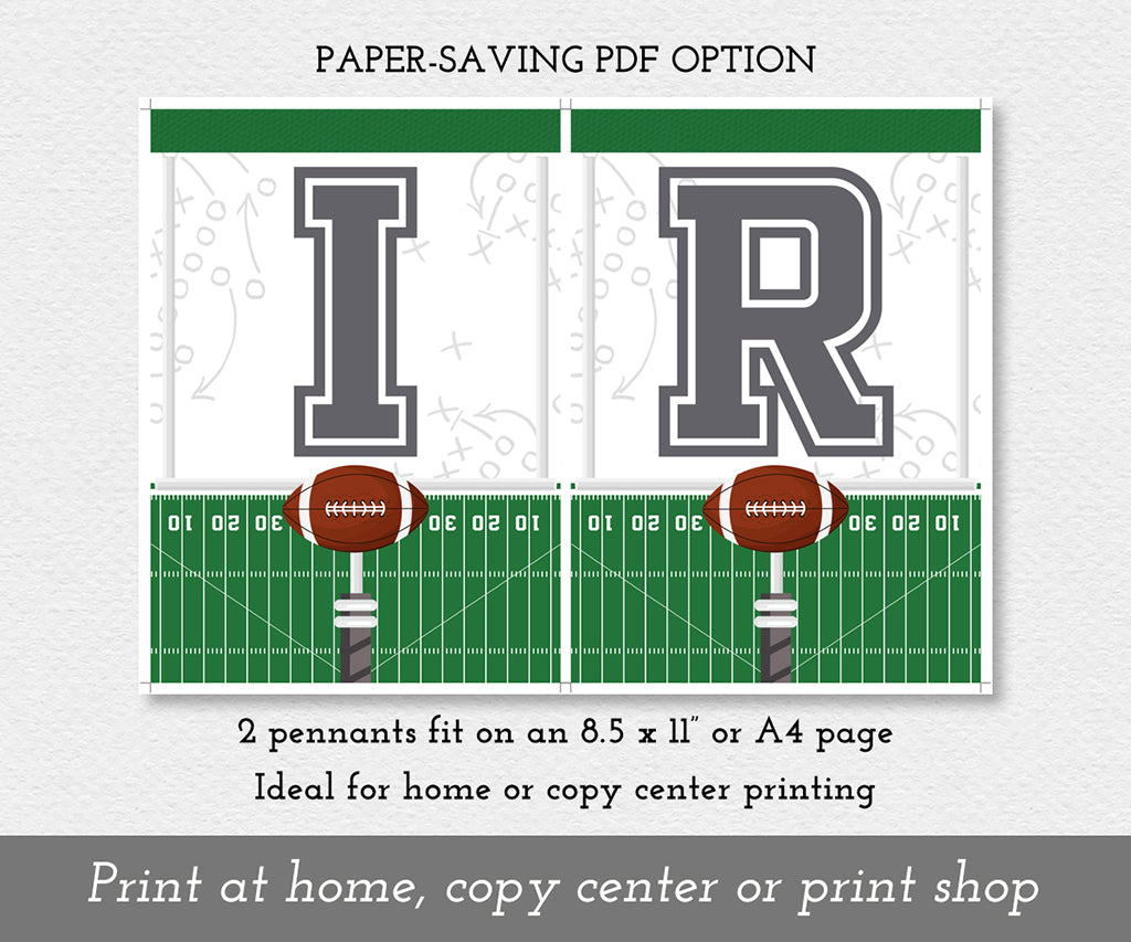 Paper saving download option for first year down football birthday banner template.