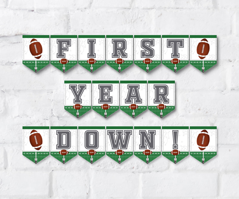 First Year Down Birthday Banner, Football 1st Birthday Template ...