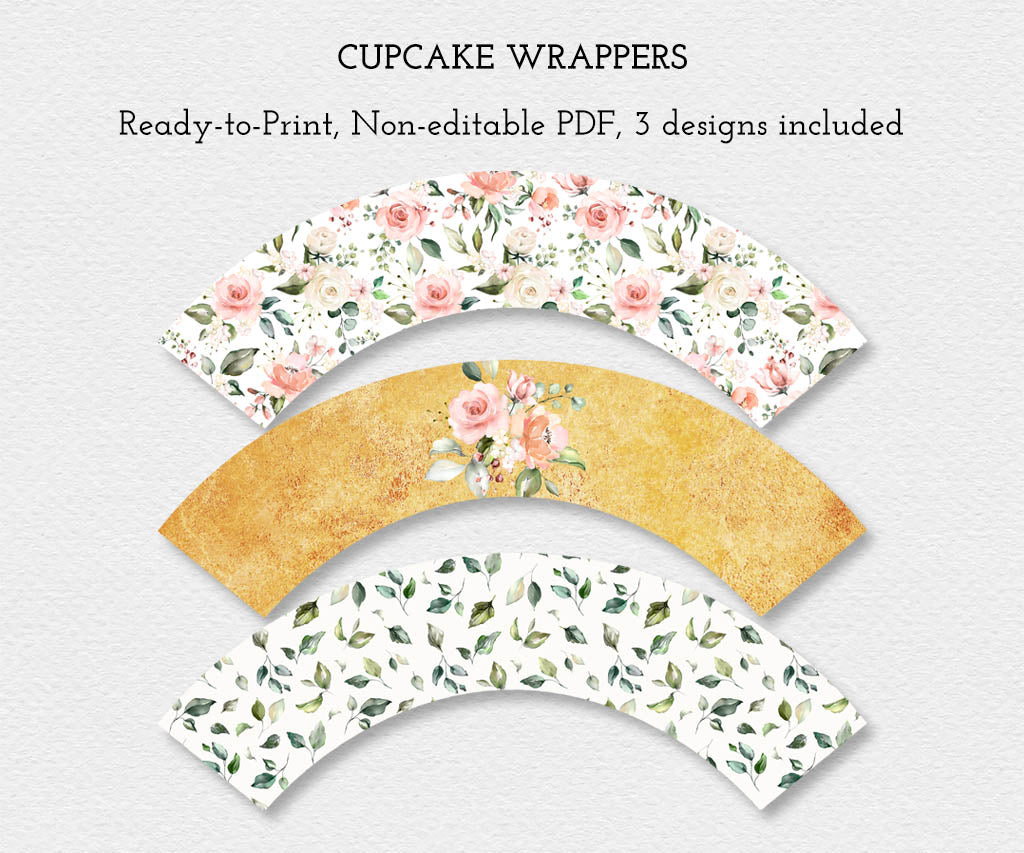 Floral baby shower cupcake wrappers.