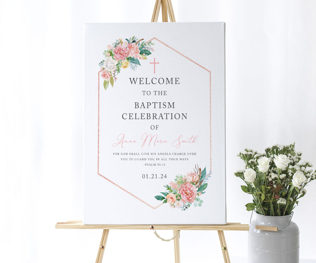 Floral Baptism Welcome Sign Template in Pink White Yellow - Artful Life ...
