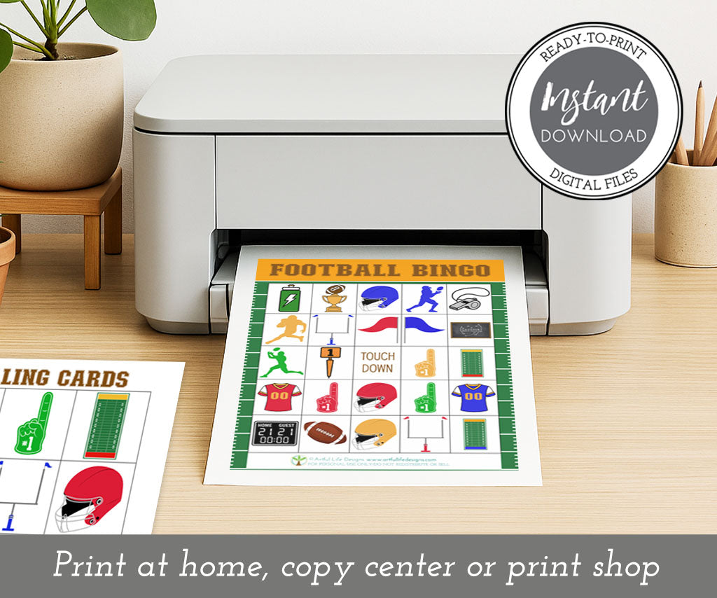 Football bingo game printable on a home printer.