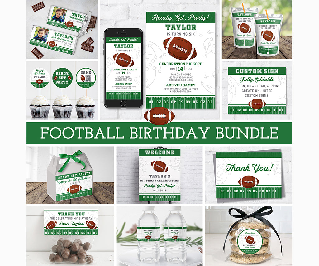Football birthday bundle of editable party templates.