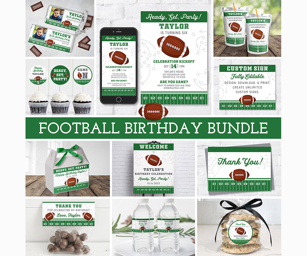 Football birthday bundle of editable party templates.