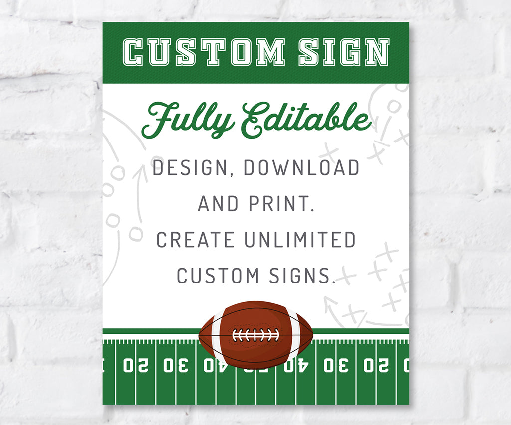 8 x 10 inch football custom party sign in green and gray.