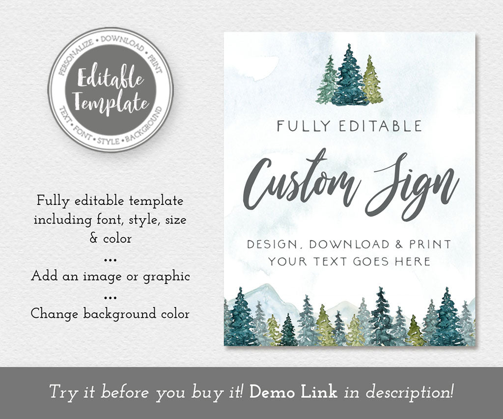 Forest and mountains portrait custom sign template.