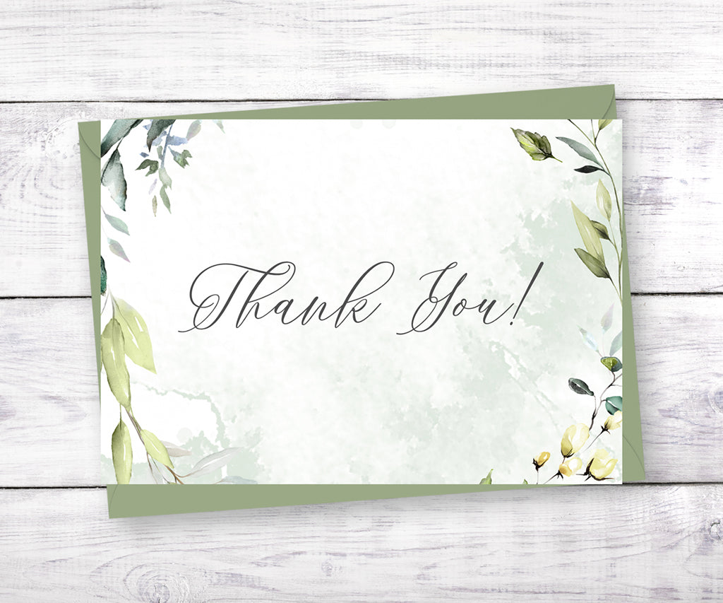 Greenery baby shower thank you card.