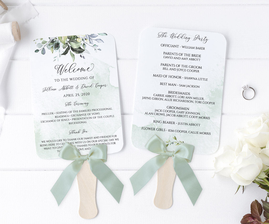 Greenery wedding program fan.