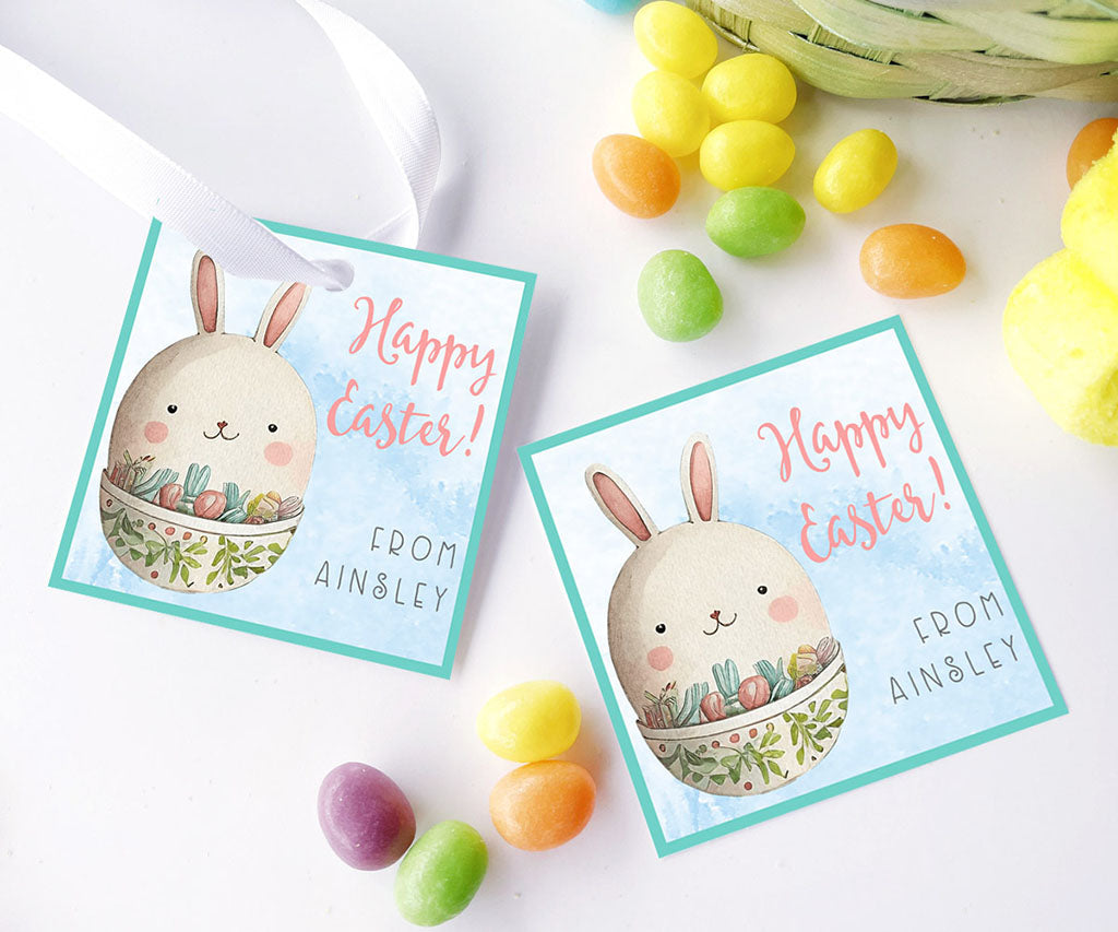 Happy Easter bunny square gift tag.