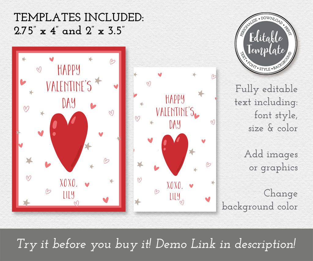 Happy Valentine's Day rectangle gift tag templates.