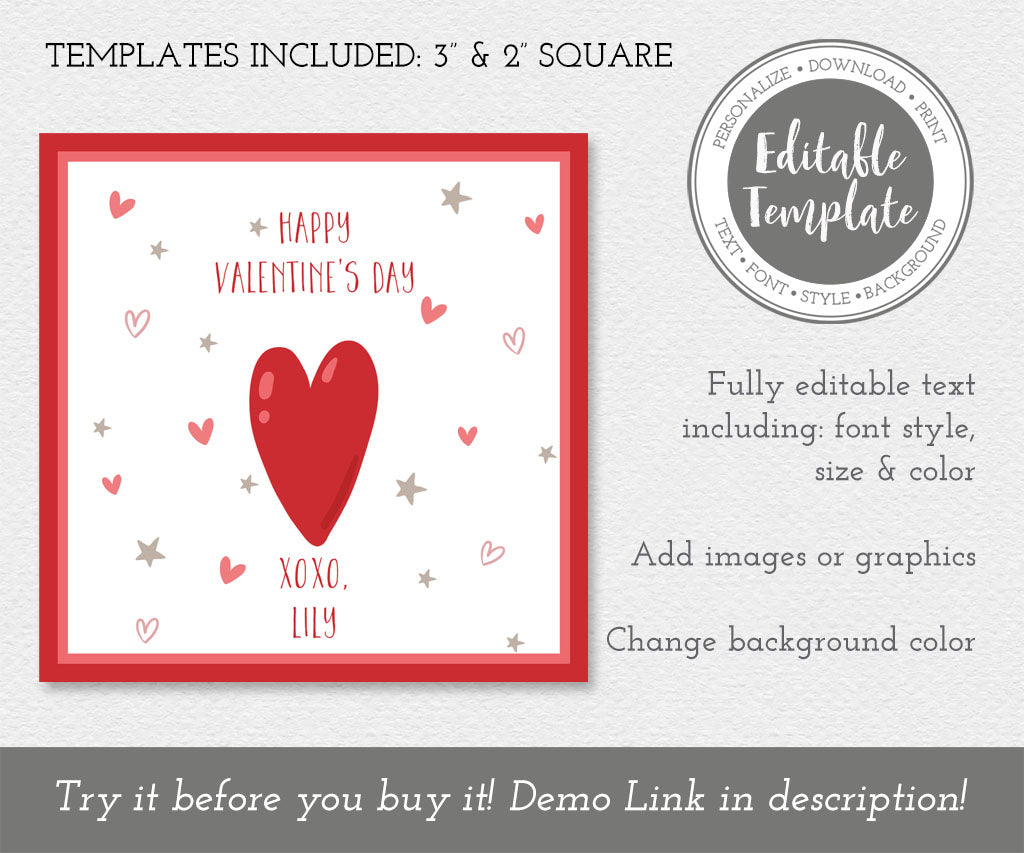 Happy Valentines Day square gift tag template.