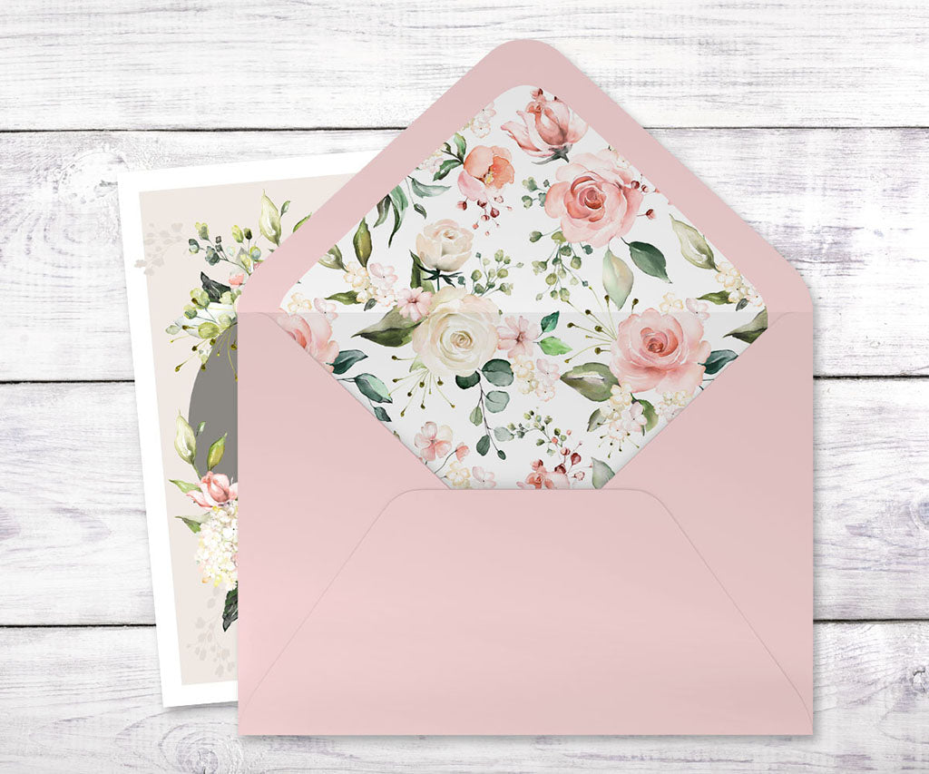 Invitation envelope lined with delicate pink and white flowers.