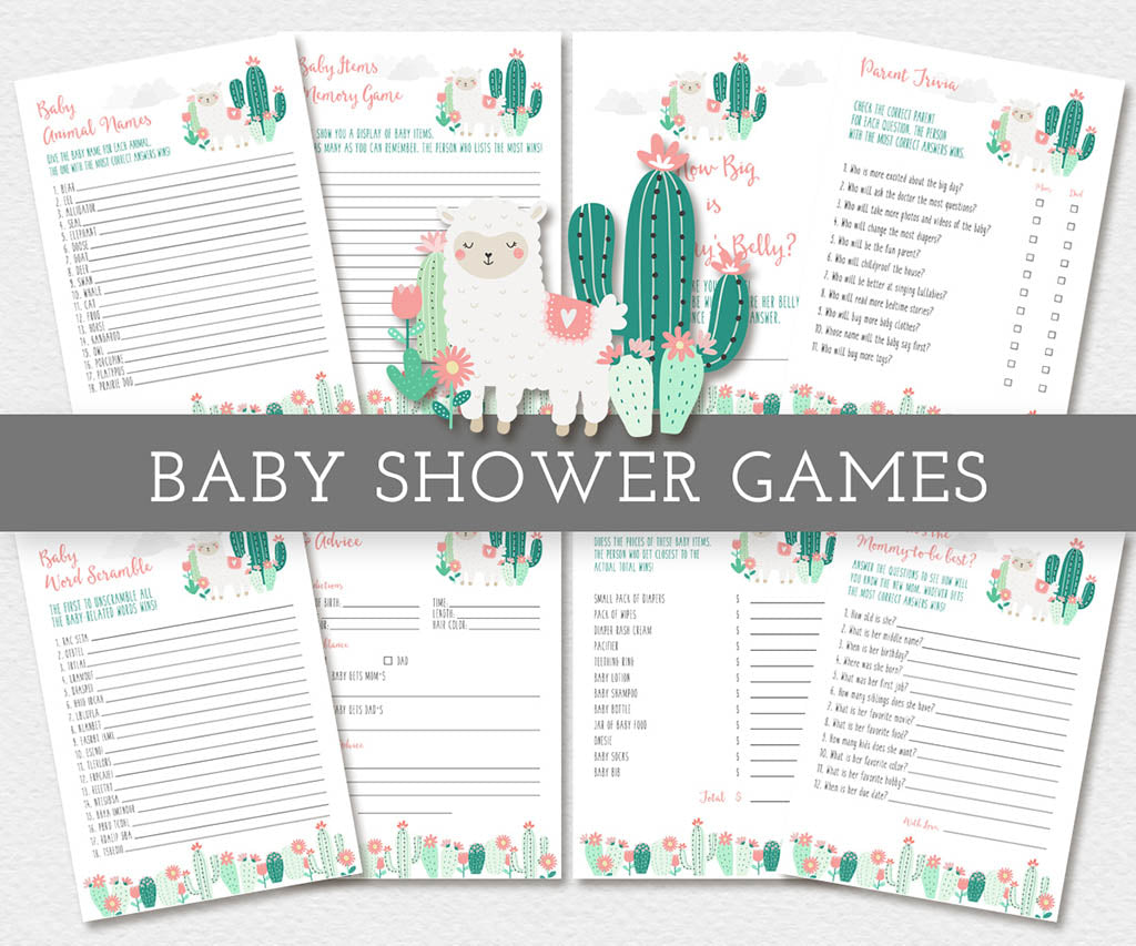 Llama baby shower game printables.