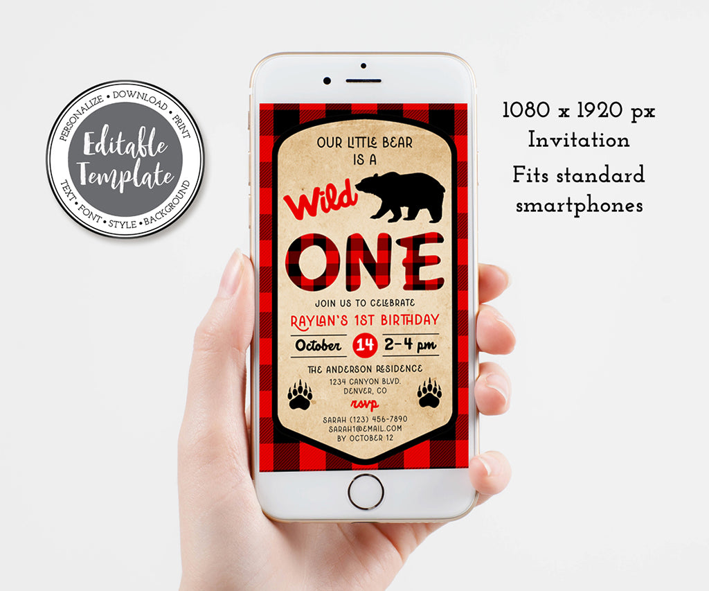 lumberjack wild one buffalo plaid smartphone evite