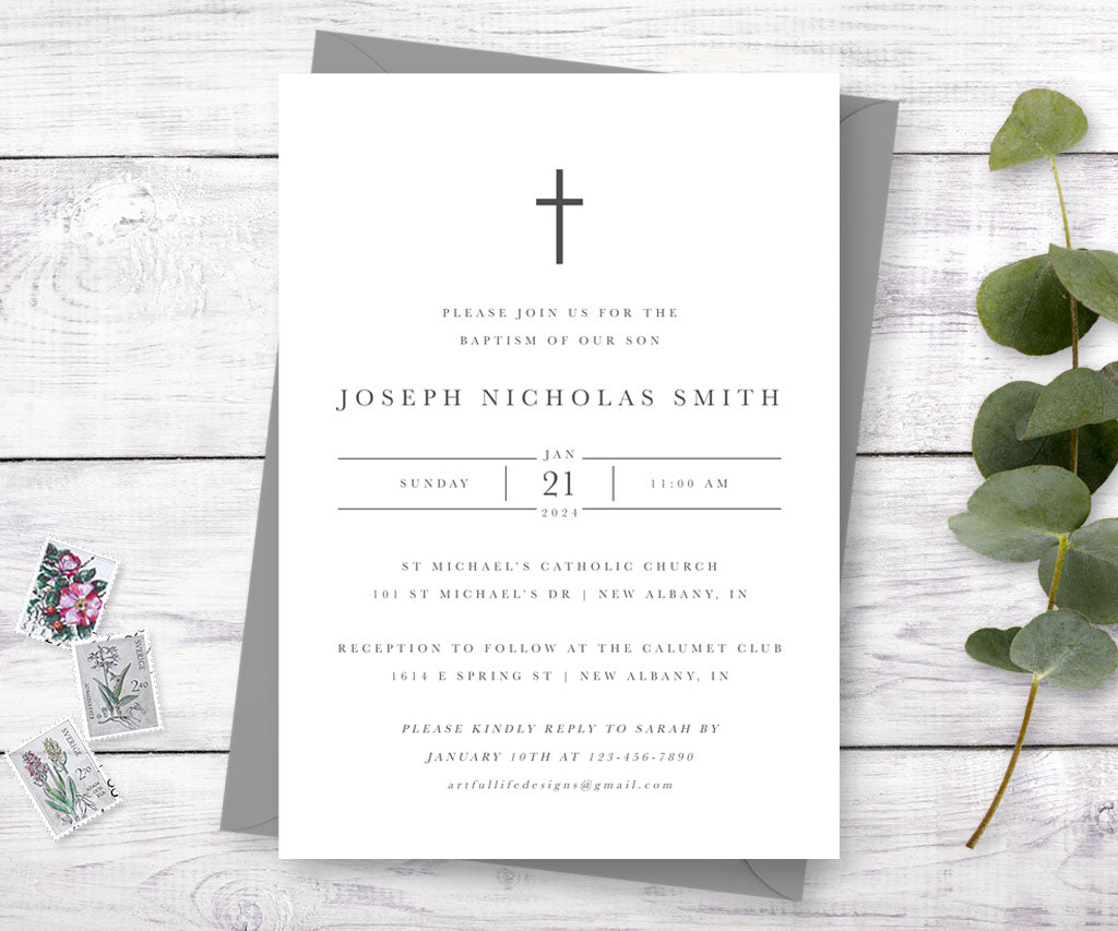 Modern baptism invitation for boy or girl.